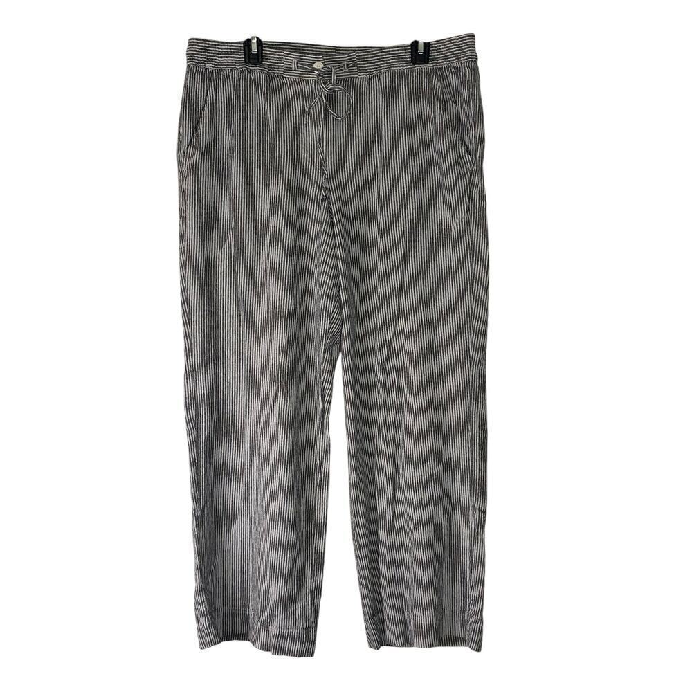 Talbots Linen Blend Gray White Striped Pull On Office Trouser Pants 16 Academia